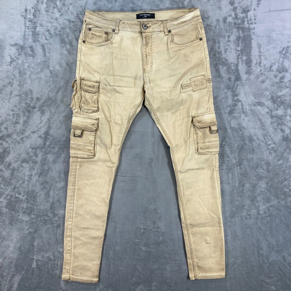 Serenede Skinny‎ Cargo Jeans Men's Size 34x32 Tan Streetwear Cotton